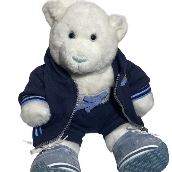 Build a Bear Blue Eyed White Teddy Bear Dancer Outfit Hoodie Sketchers 16" Tall - Picture 5 of 9